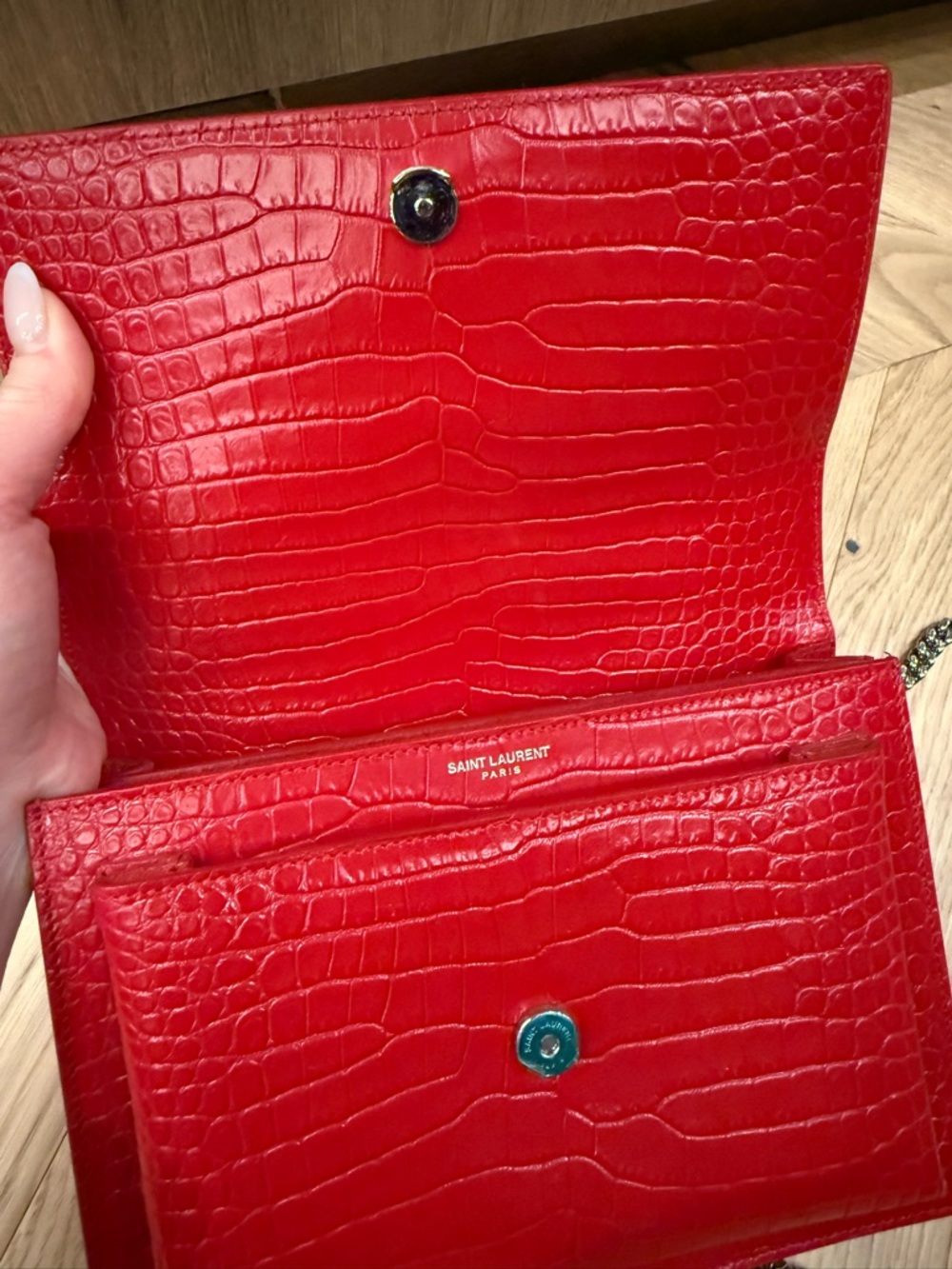 Saint Laurent Red Croc-Embossed Sunset Bag - Picture 6 of 8